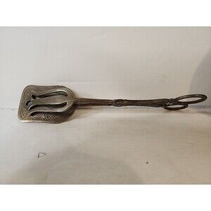 Vintage Ornate Silver-Plated Zinc Alloy Pastry Cake/Salad Serving Tongs 8.5"